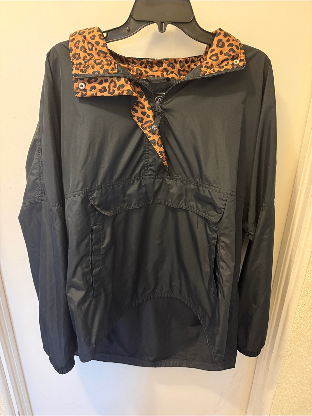 Lauren James Black Anorak with Leopard Trim